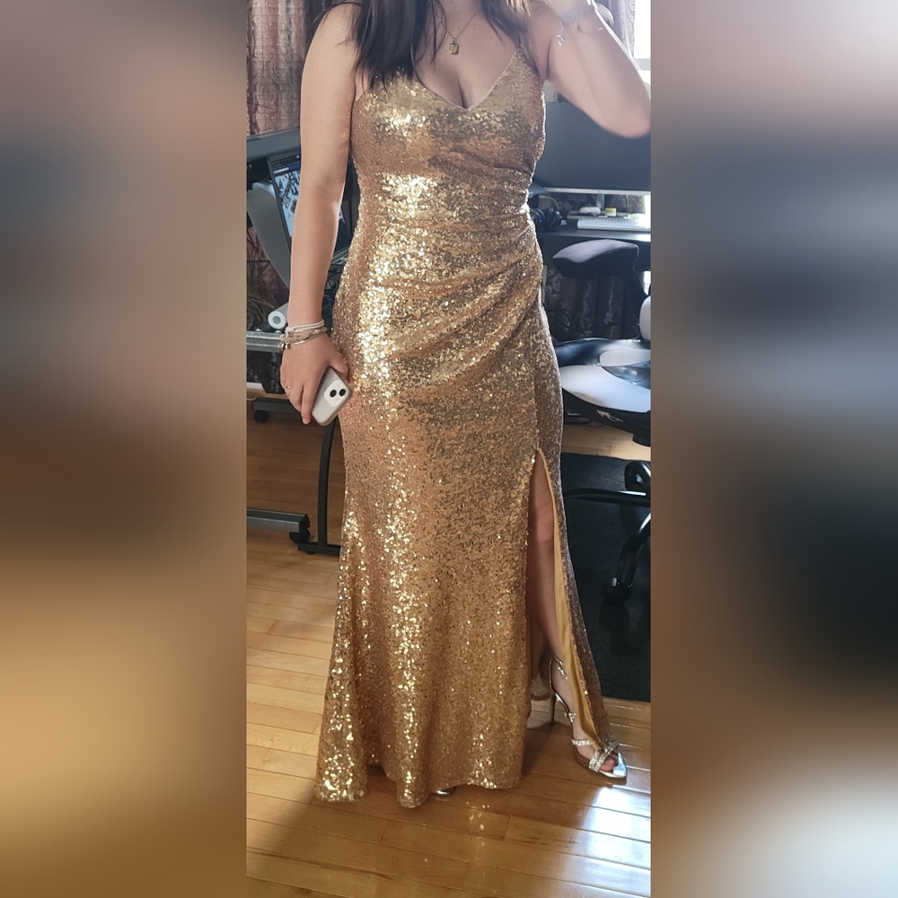 Revelry Rory Gold Sequin Bridesmaid Dress 4 - Small